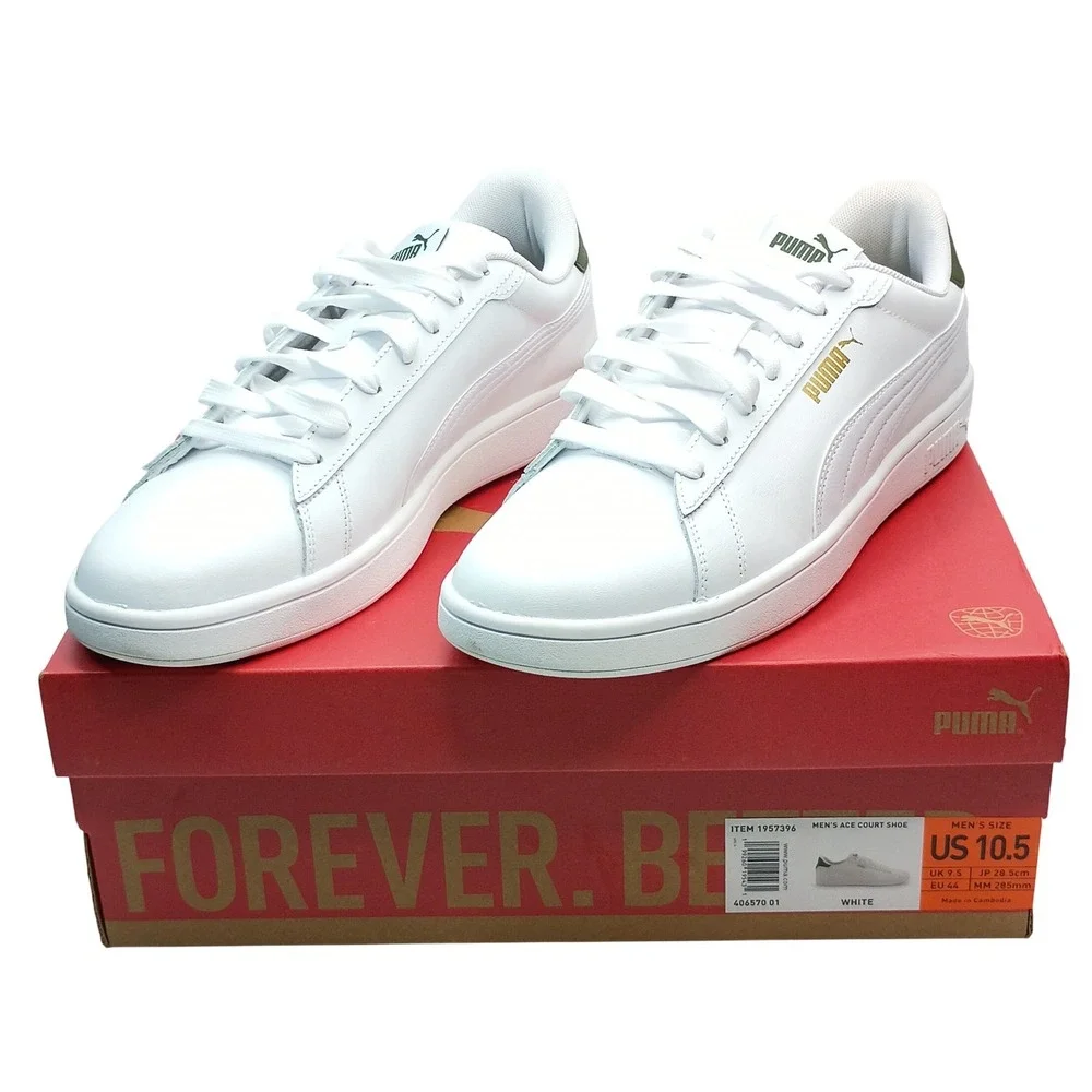 Puma Ace Court Shoe Men Size 10.5 White Green Leather Sneakers 1957396